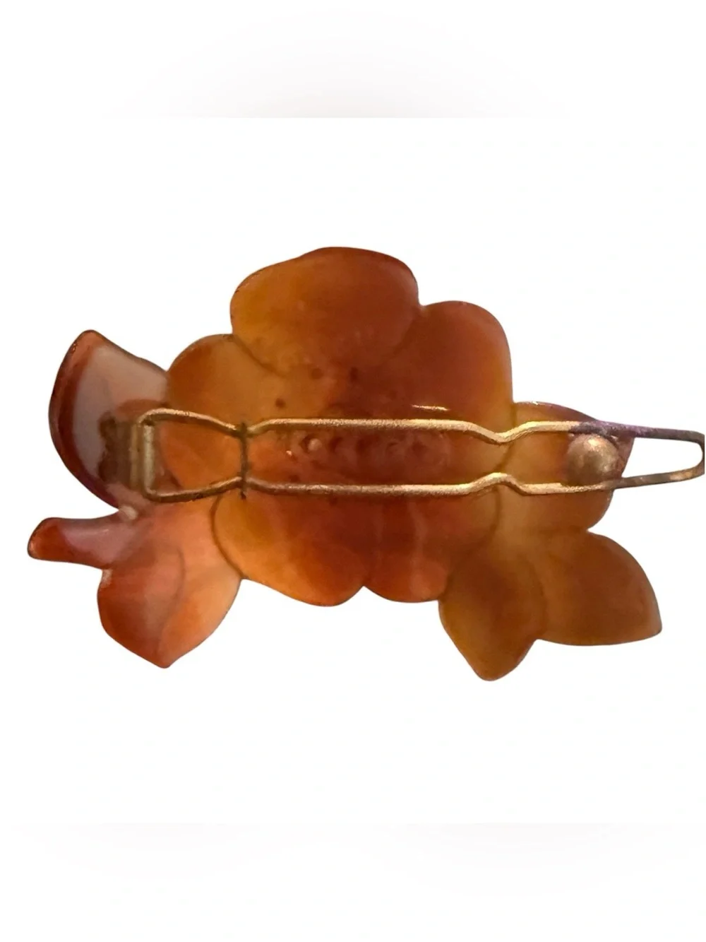 1960’s Floral French Hair Clip in Tortoiseshell, Flower Barrette, Deadstock 1.8”